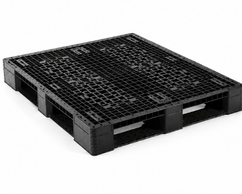 Plastic pallet perspective view showing fork entry points and surface detail